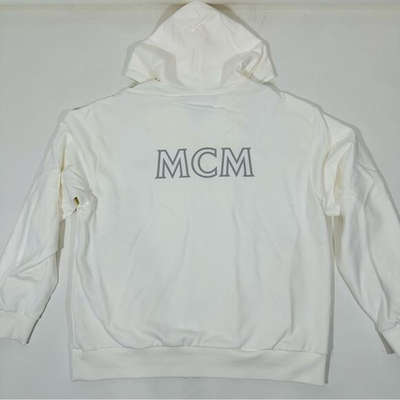 MCM Mens Essentials Logo Zip Up Hoodie In Organic Cotton White NWT - Picture 6 of 14